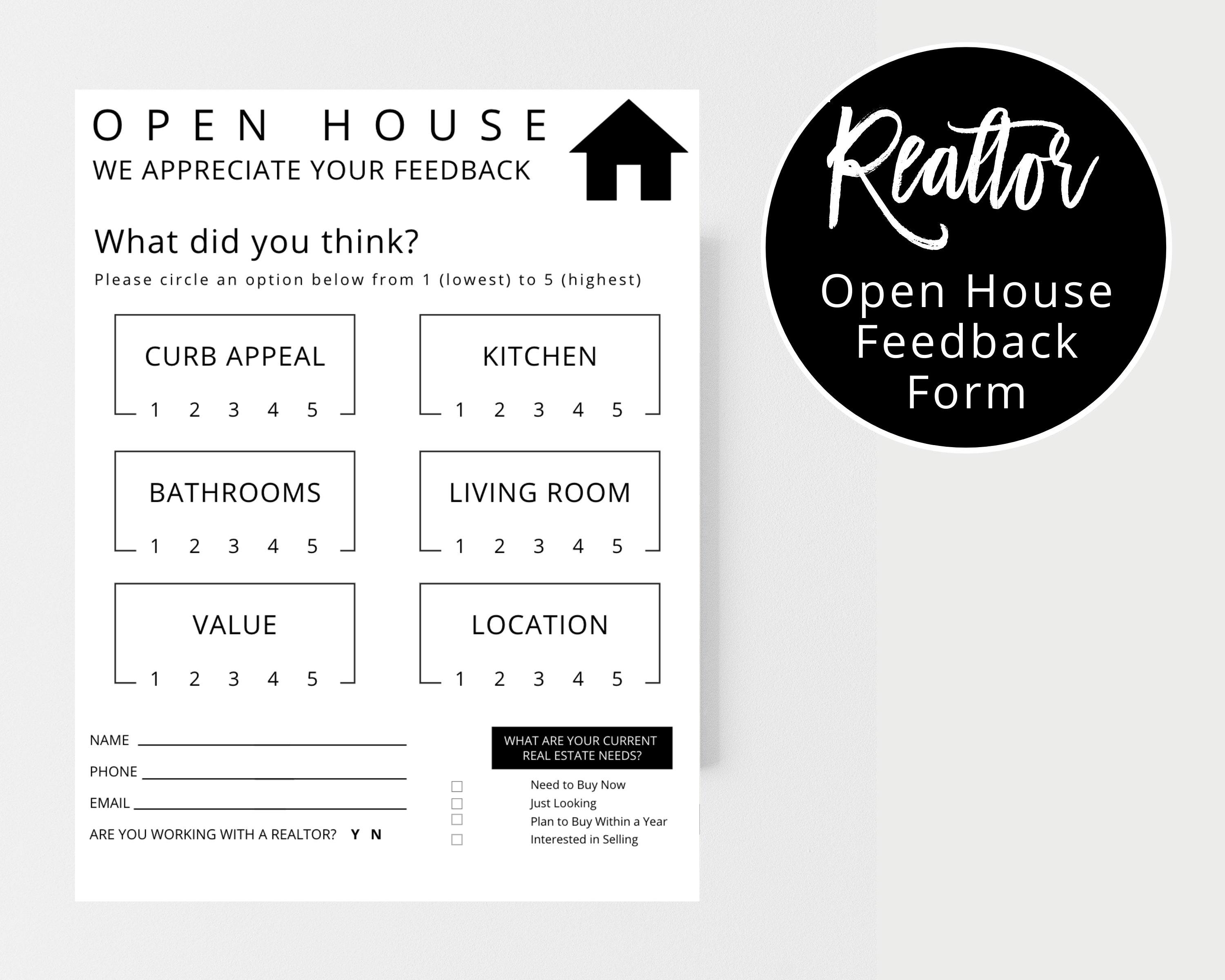 real estate open house feedback form - real estate templates co