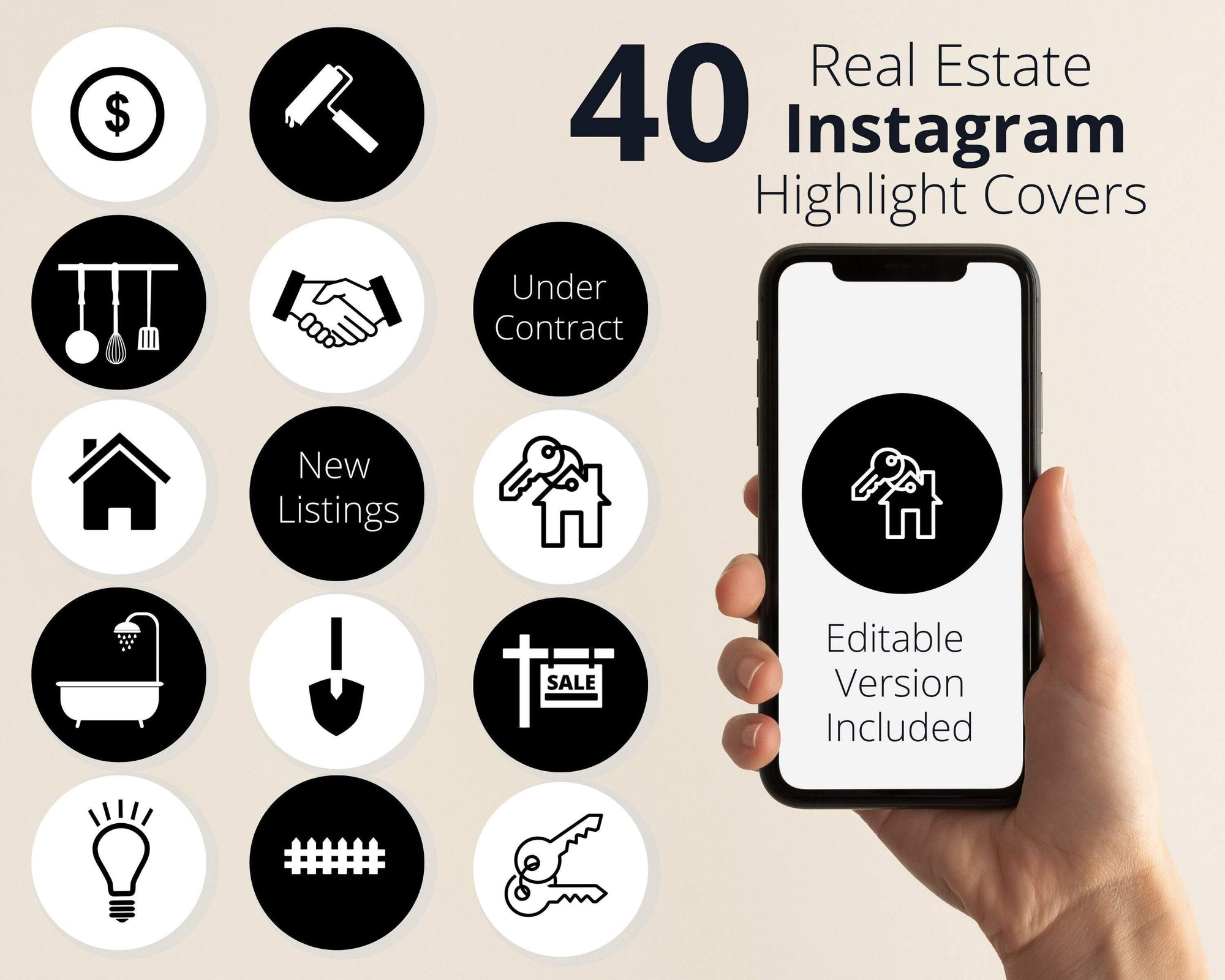 Black and White Real Estate Instagram Highlight Covers - Real Estate Templates Co